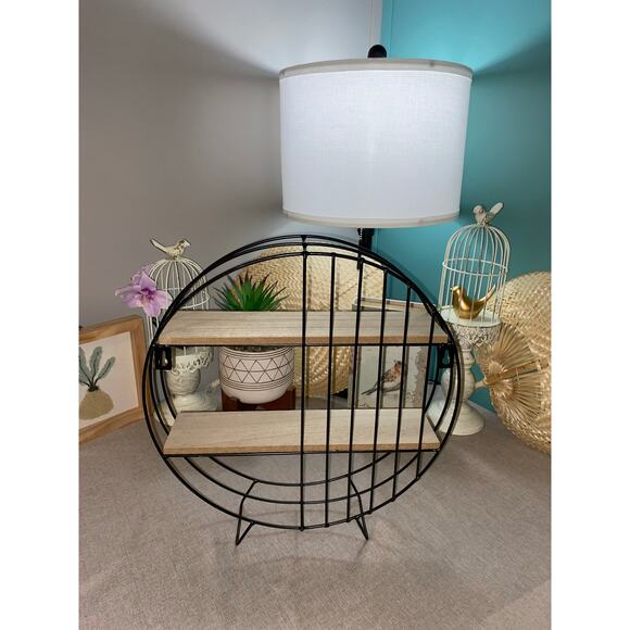 NWOT Black Metal Particle Board Style 2 Tier Shelves Hang Or Stand Decor Rack - Picture 7 of 8